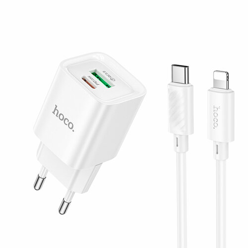 Сетевое зарядное устройство, 1 USB 3.0 QC+1 PD 20W (C147A), HOCO, Type-C to Lightning, мини, белый