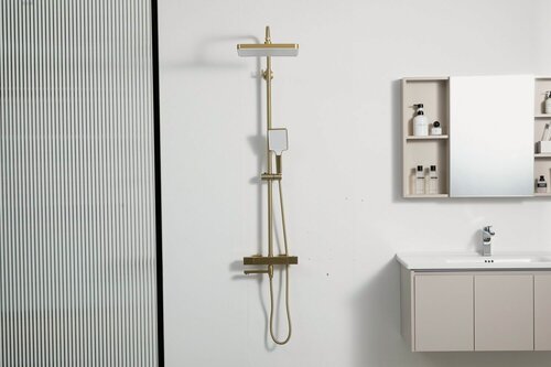 Изображение товара Душевая стойка для ванны FRAP F24007-3 с термостатом, золотой сатин, латунь