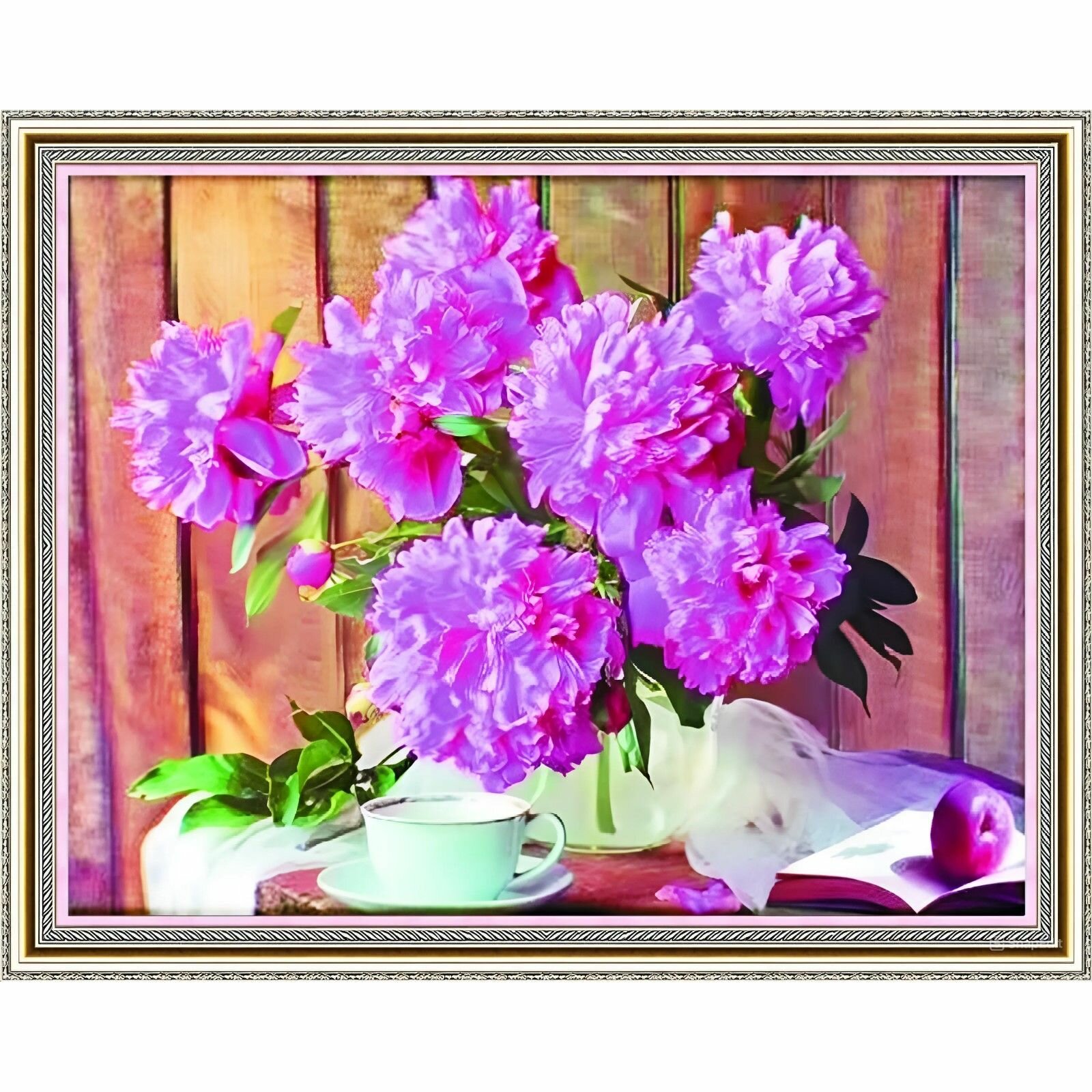 Алмазная мозаика на подрамнике (картина стразами) 40х50 Натюрморт розовые пионы