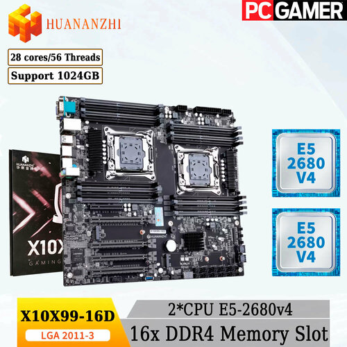 Комплект двухпроцессорная материнская плата Huananzhi X10X99-16D 2xCPU xeon E5-2680V4 30710₽