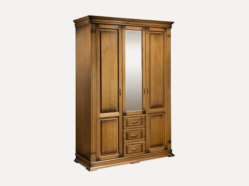 Изображение товара Шкаф Верди трёхстворчатый (3 ящика) с зеркалом из Массива сосны, 120х55х220 см, классический орех 2