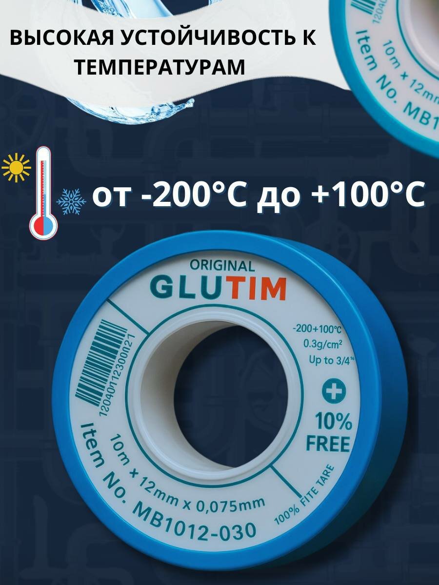 Фум лента сантехническая 10м*12мм*0,075 мм — фото 1