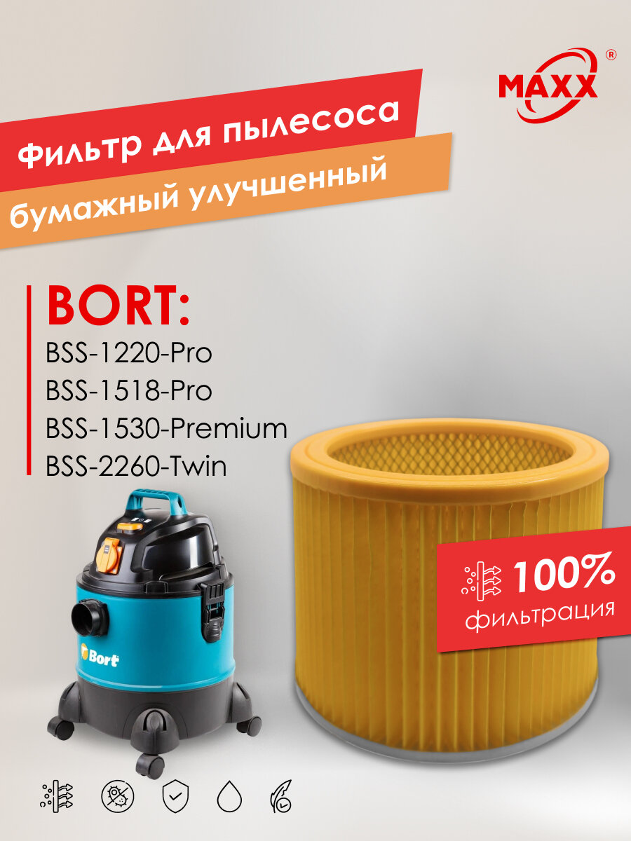Фильтр PRO бумажный для пылесоса Bort BSS-1220-Pro 1518-Pro 1530-Premium 2260-Twin