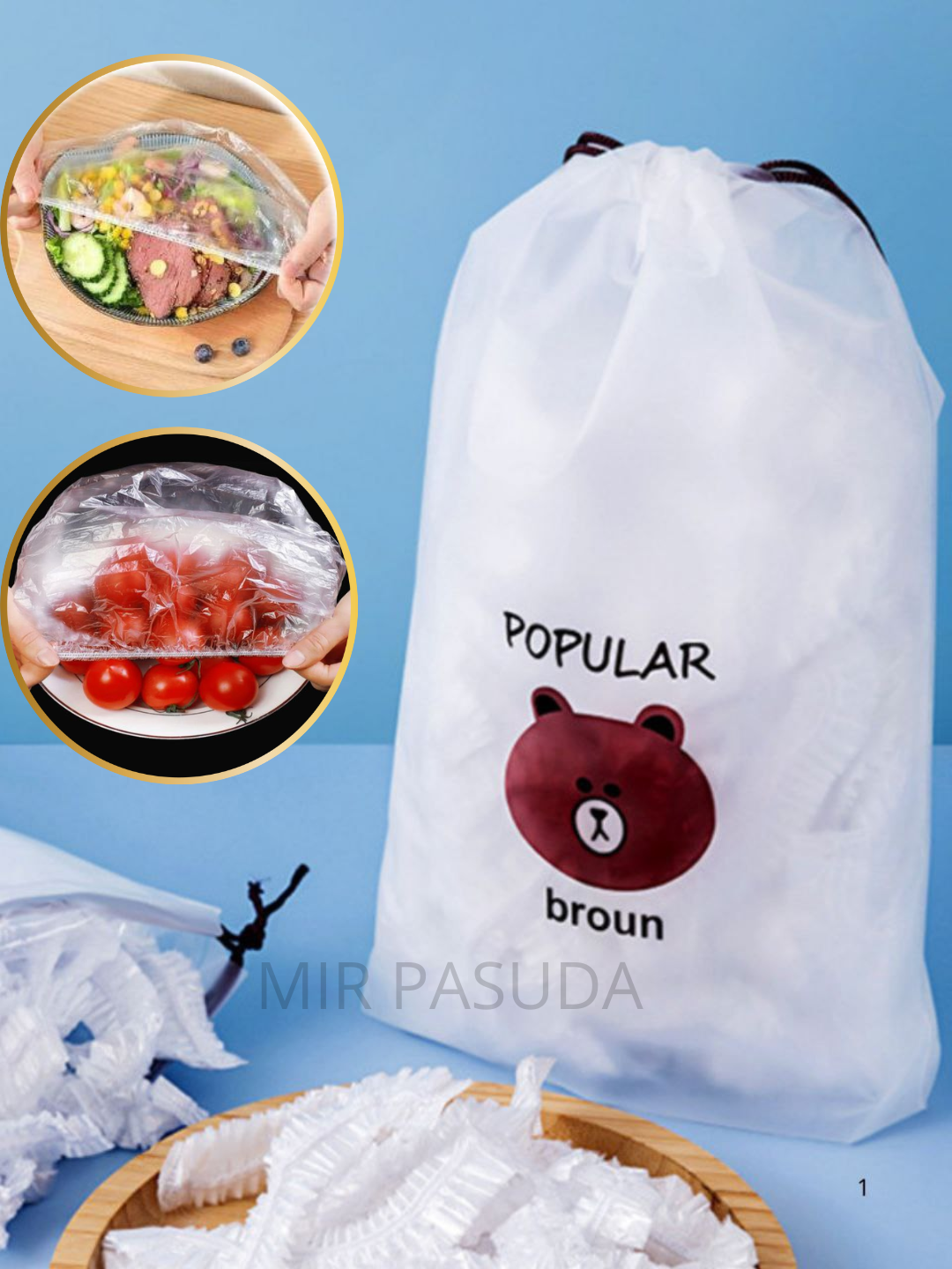 Пакеты, стрейч, на резинке, многоразовые, для продуктов, 100шт