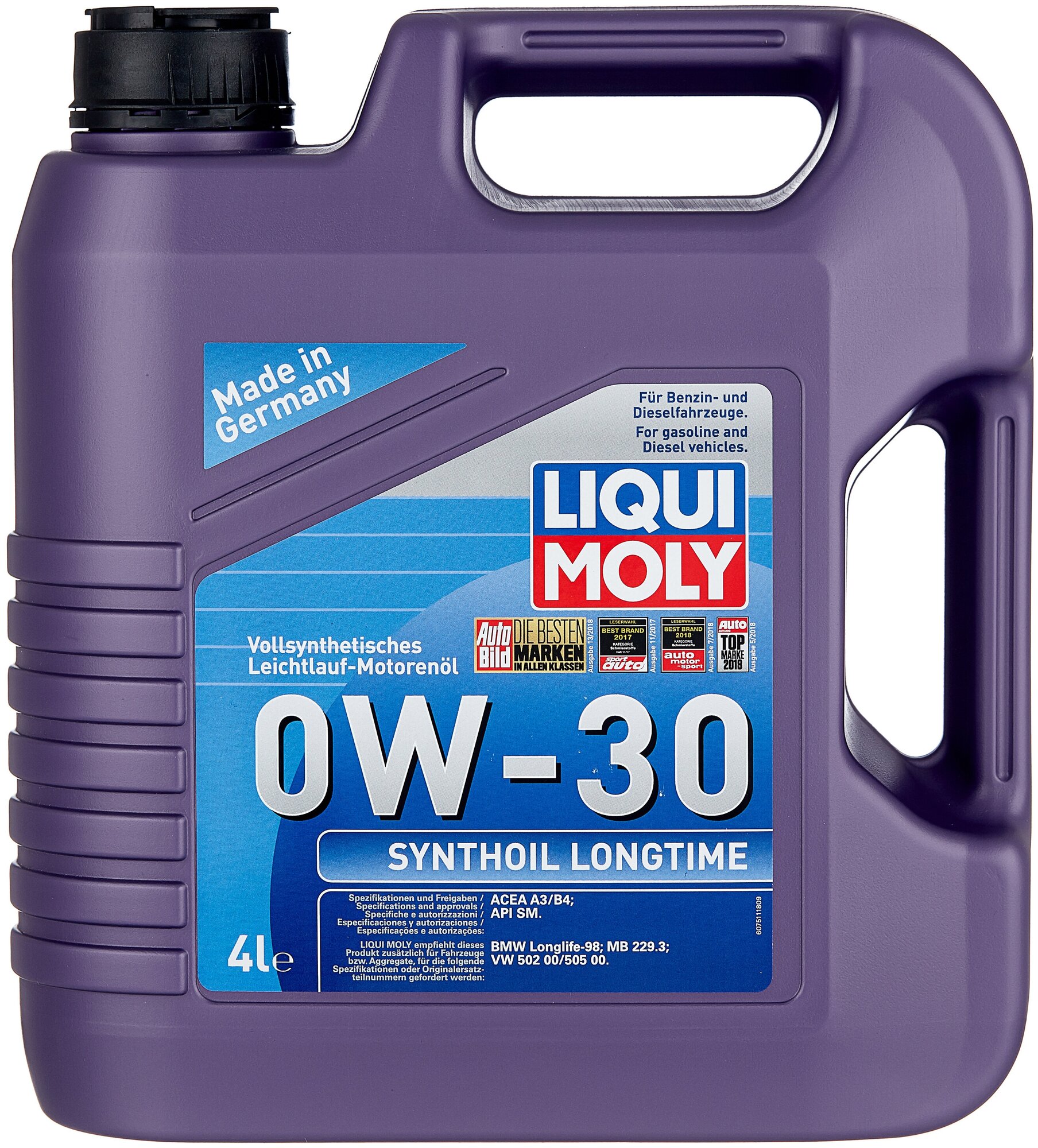 Синтетическое моторное масло LIQUI MOLY Synthoil Longtime 0W-30, 4 л