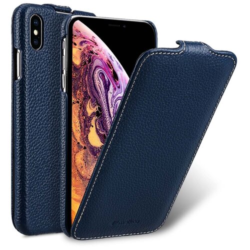 фото Кожаный чехол melkco для apple iphone xs max 6.5" - jacka type - темно-синий