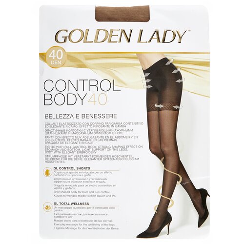 фото Колготки golden lady control body, 40 den, с ластовицей, утягивающие, с шортиками, размер 5, бежевый