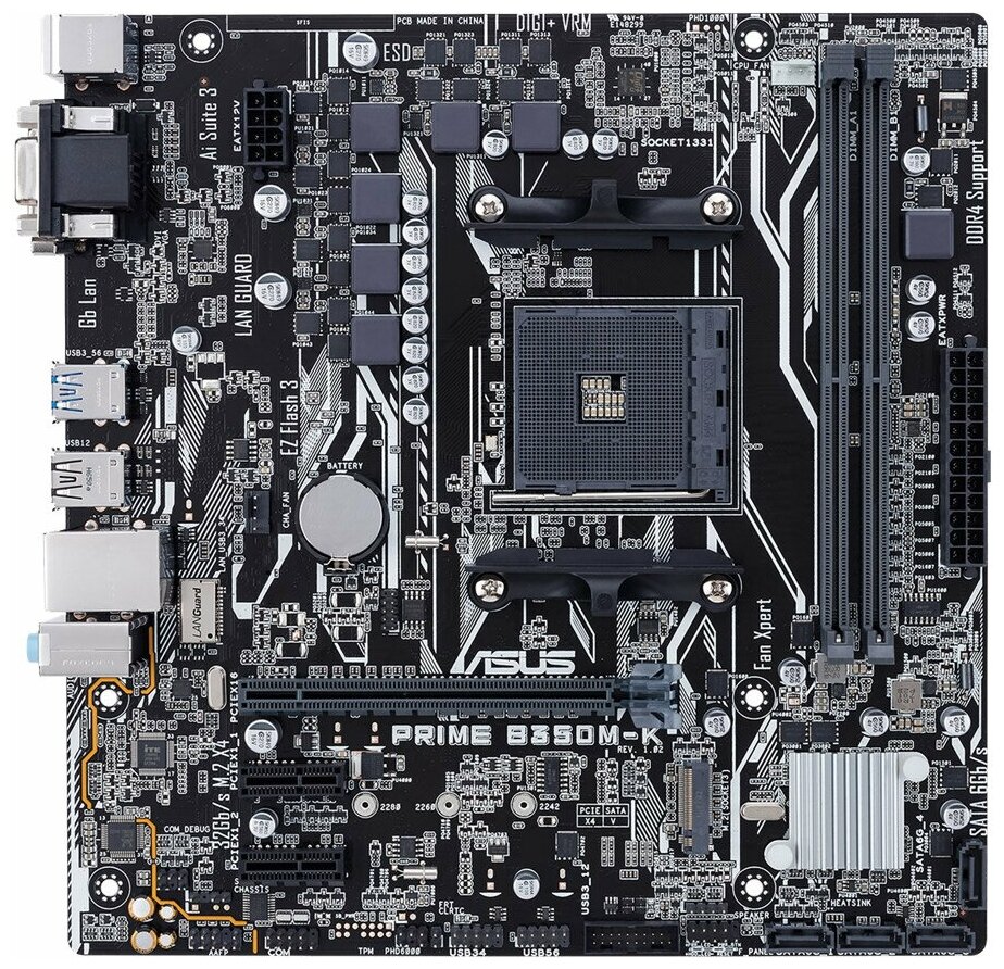   Asus PRIME B350M-K Soc-AM4 AMD B350 2xDDR4 mATX AC97 8ch(7.1) GbLAN RAID+VGA+DVI