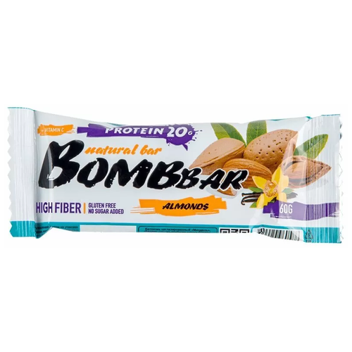 фото Энергетический батончик bombbar natural bar, 60 г, миндаль-ваниль