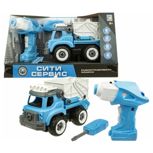 Мусоровоз 1 TOY Сити Сервис Т16968 Мусоровоз, 18 см, голубой машинка1toy сити сервис мусоровоз на радиоуправлении 1 64 свет