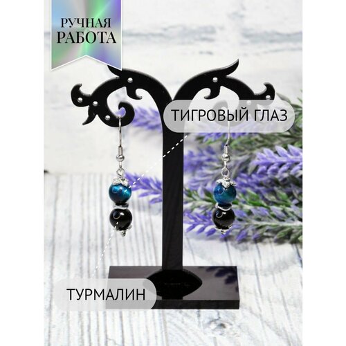 Серьги LADY CRUSH, агат, аквамарин, говлит, апатит, турмалин, хрусталь, тигровый глаз, черный