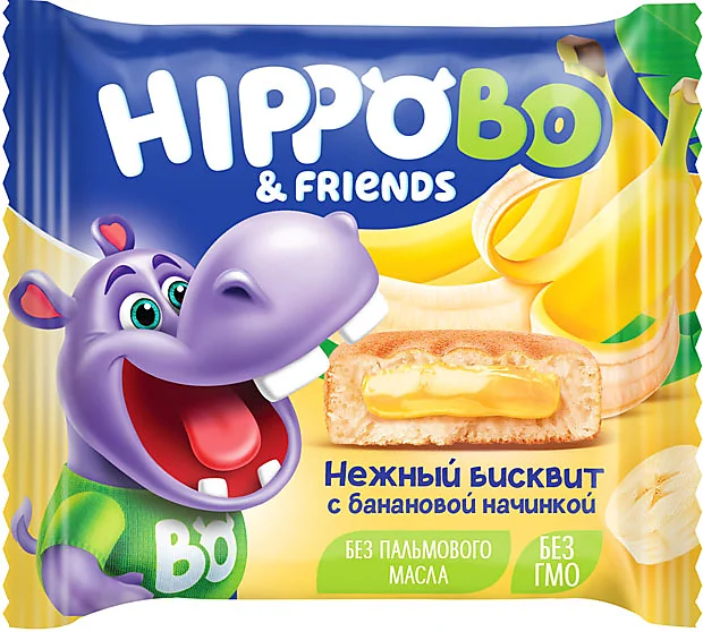 Бисквитное пирожное HIPPO BO & friends с банановой начинкой, 32 г (упаковка 12 шт.) - фотография № 2