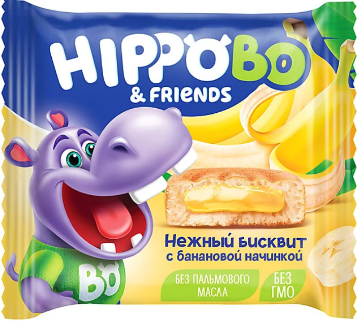 Бисквитное пирожное HIPPO BO & friends с банановой начинкой, 32 г (упаковка 12 шт.)