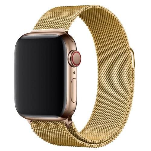 фото Металлический ремешок для часов apple watch series 1-6 и вотч se 38-40 mm миланская петля (milanese loop) золотой life style
