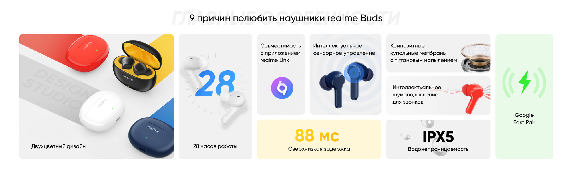 Беспроводные наушники realme Buds T100 Global, белый