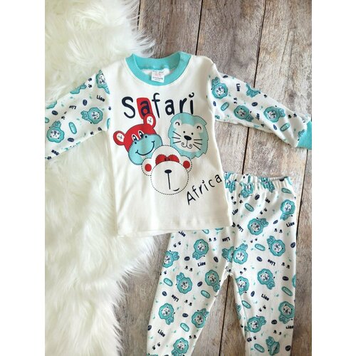 Пижама, размер 1 год, белый, бирюзовый