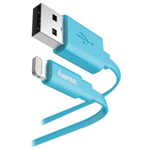 Кабель HAMA USB - Apple Lightning Flat, 1.2 м, синий кабель hama 00187234 usb m lightning m 1 м зеленый плоский