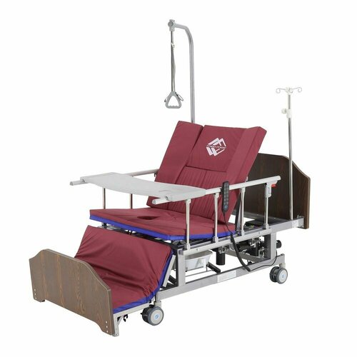 Кровать для лежачих больных Мед-Мос DB-11А (МЕ-5228Н-02), ЛДСП Венге, спинки с прорезью, 5 функций, с матрасом + столик, электрическая