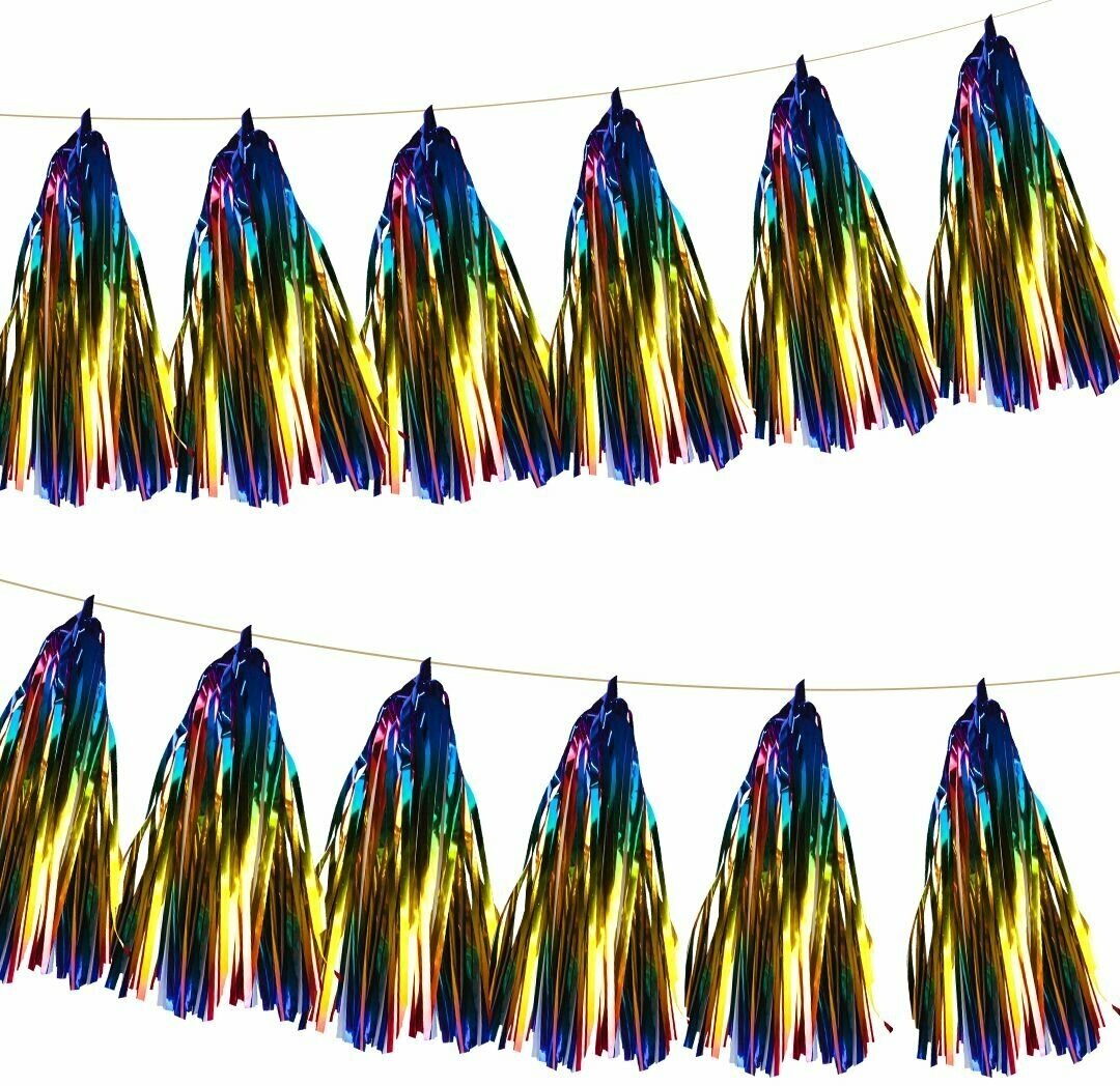 Гирлянда Тассел, Гирлянда растяжка для праздника, Радужный, Металлик, 35*12 см, 12 листов.