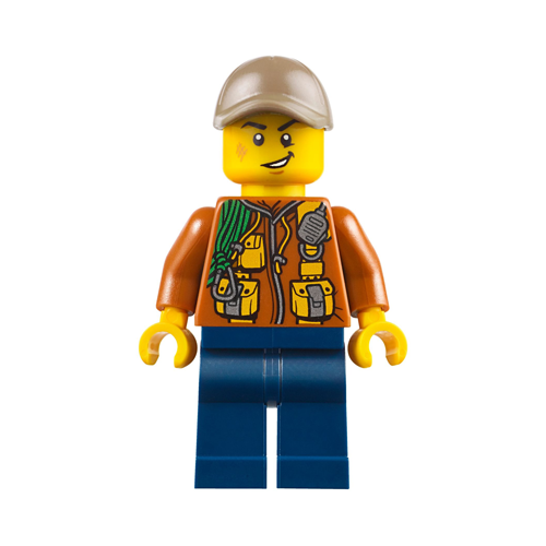 Минифигурка Lego City Jungle Explorer - Dark Orange Jacket with Pouches, Dark Blue Legs, Dark Tan Cap with Hole, Cheek Scuff cty0790 минифигурка lego police city shirt with dark blue tie and gold badge dark tan belt with radio dark blue legs white helmet cty0703