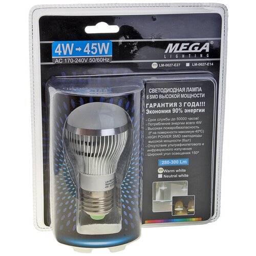 Лампа светодиодная E27 G45 4W(45W) 220V теплый MEGA LIGHTING LM-0627WW-E27