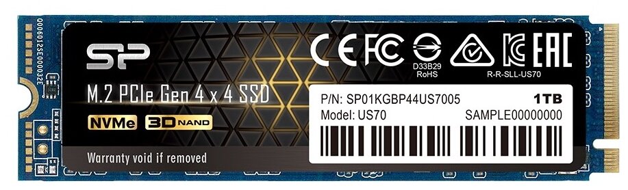 Твердотельный накопитель 1TB Silicon Power US70, M.2 2280, PCI-E 4x4 SP01KGBP44US7005