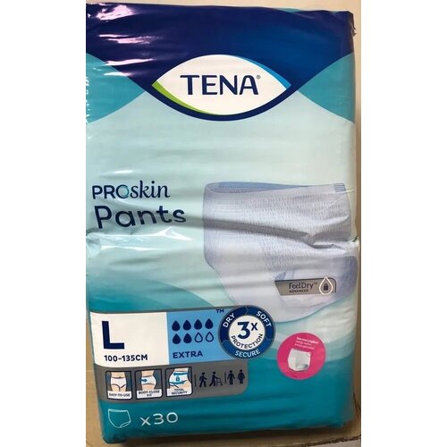 Трусы-подгузники для взрослых TENA Pants Extra, L (Large), Unisex, 6 капель, Объем талии 100 - 135 см., 30 шт., 79262100