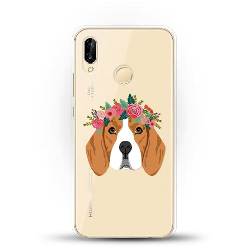 фото Силиконовый чехол бигль с цветами на huawei nova 3e andy & paul