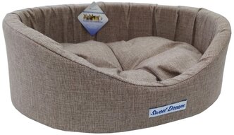 Лежак для собак и кошек Бобровый Дворик овальный с бортиком Сладкий сон №3 55х43х16 см бежевый