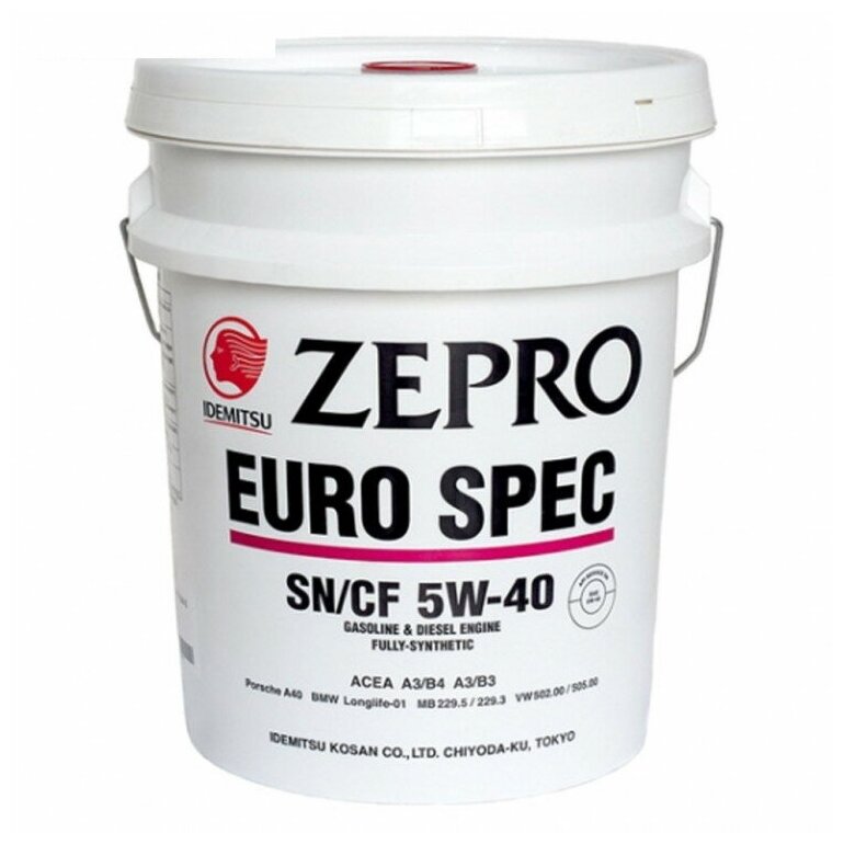 Масло моторное zepro euro spec 5w40 20l sn/cf, acea a3/b4, mb 229.5, vw 502.00/505.00, bmw ll-01, po, idemitsu, 1849-020