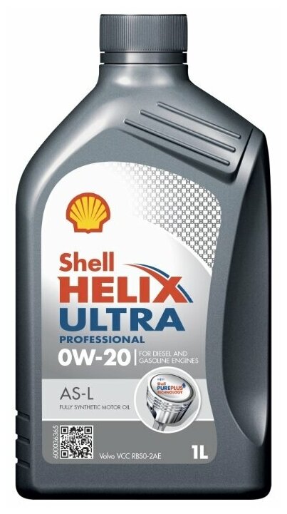 SHELL 550055735 SHELL 0W20 (1L) Helix Ultra Professional AS-L_масло мотор! синт.\ API SN,ACEA C5, Volvo VCC RBS0-2AE 1шт