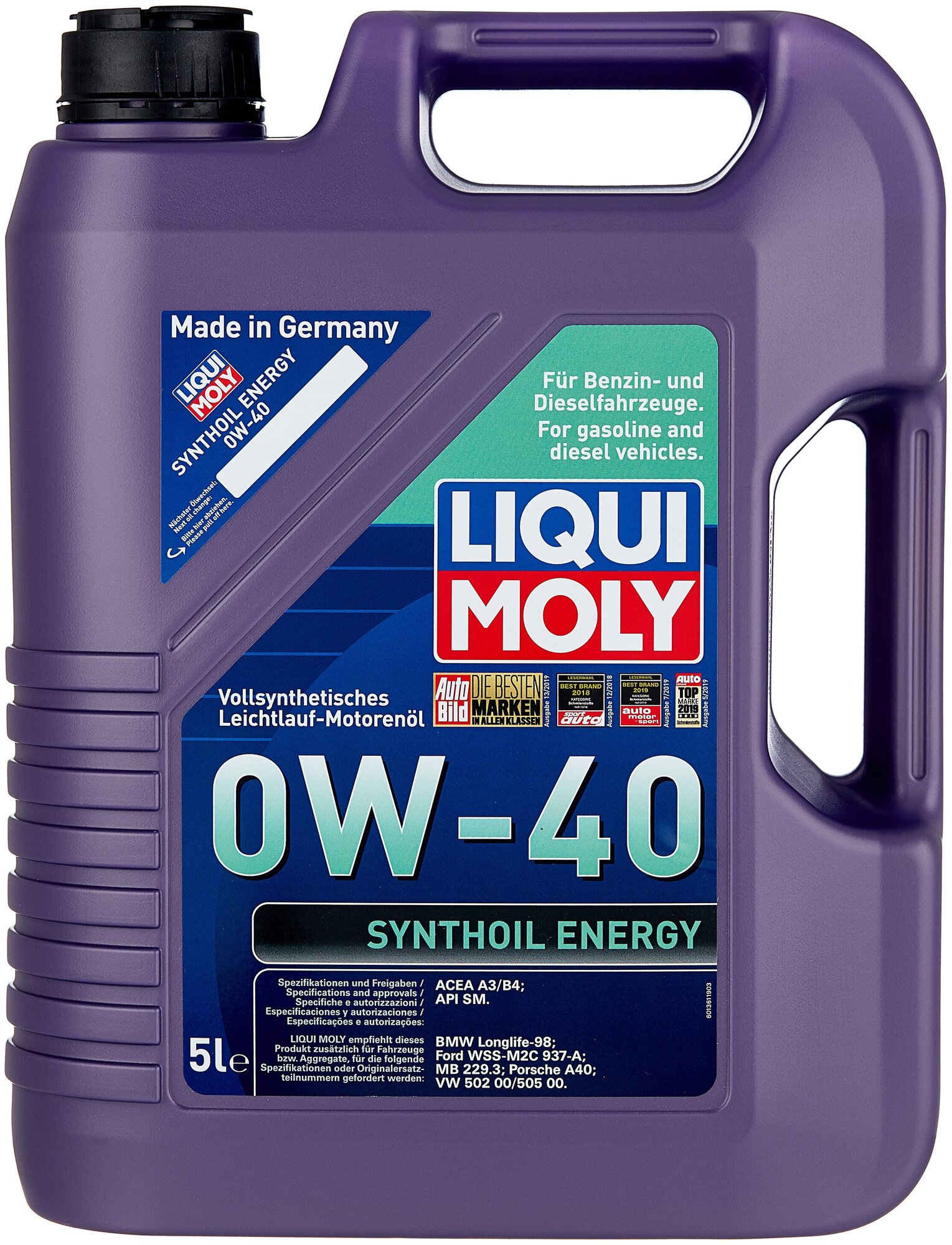 Синтетическое моторное масло LIQUI MOLY Synthoil Energy 0W-40