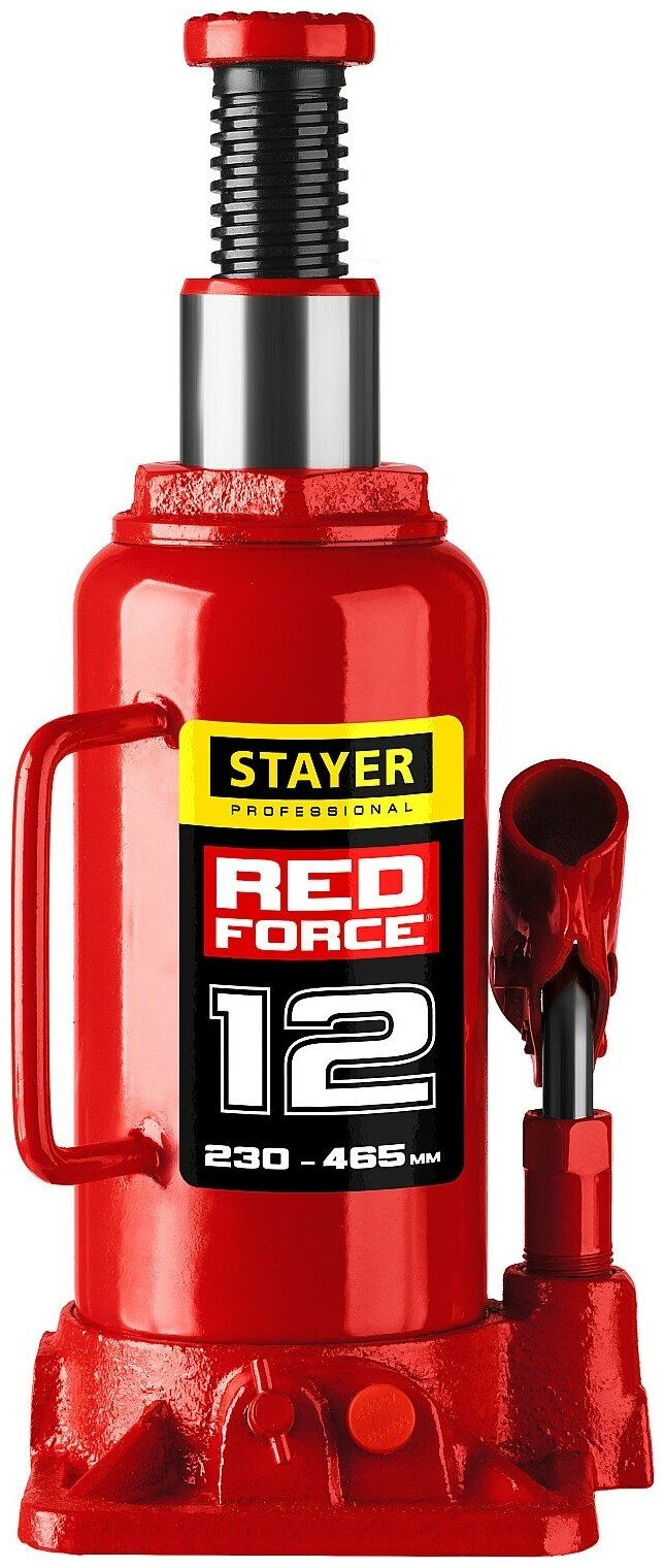 STAYER RED FORCE, 12 т, 230 - 465 мм, бутылочный гидравлический домкрат, Professional (43160-12)