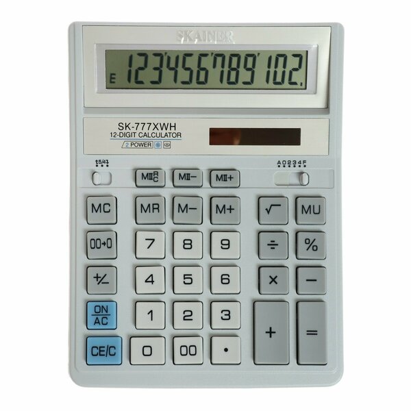 Калькулятор настольный (большой бухгалтерский) 12-разрядный, SK-777XWH, двойное питание, 157 х 200 х 32 мм, белый