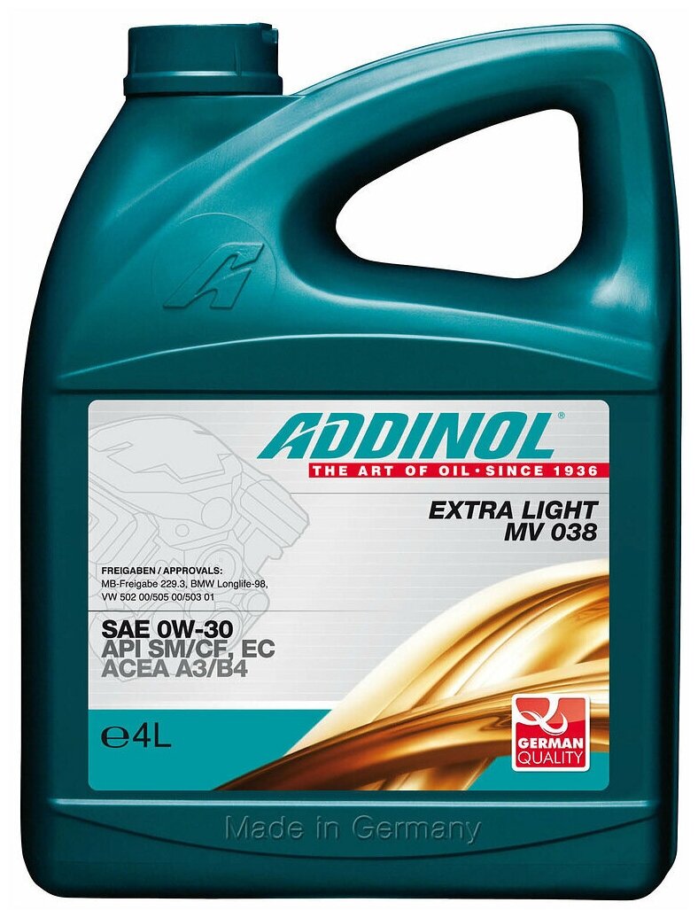 ADDINOL Addinol Масло Моторное Синтет. Addinol Extra Light Mv 038 4 Литра