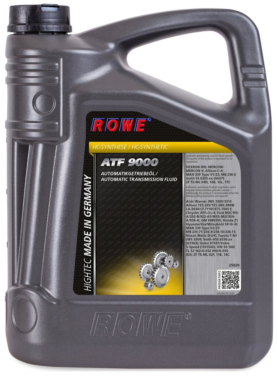 ROWE 25026005099 25026-0050-99 Масло трансмиссионное HIGHTEC ATF 9000F (5л) (10009100/170222/3022728, ) 1шт