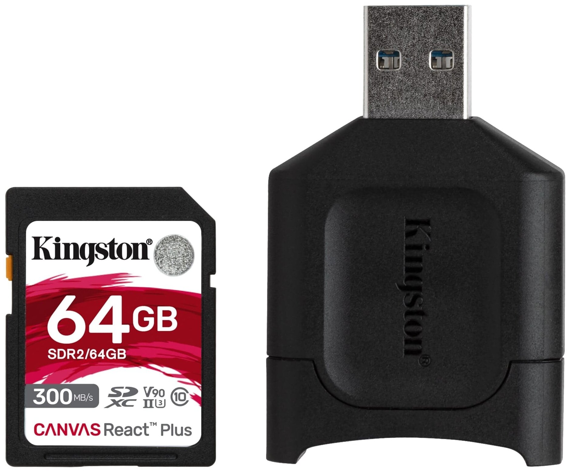 Карта Памяти 64Gb Kingston Canvas React Plus Sdxc Uhs-ii U3 V90 (300/260 Mb/s) Sdr2/64gb .