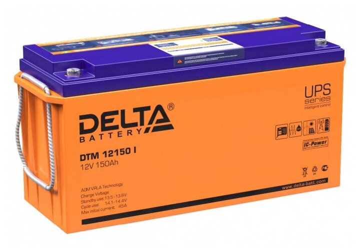 Аккумуляторная батарея Delta DTM 12150 I 12В/150Ач, клемма Болт М8 (484х170х241мм (241мм); 43,2кг; Срок службы 10-12лет;
