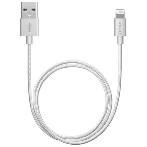 Кабель Deppa Кабель для iPhone / USB-A – Lightning, алюминий/нейлон, MFI, 1.2 м, графит, Deppa, 1.2 м, серебро