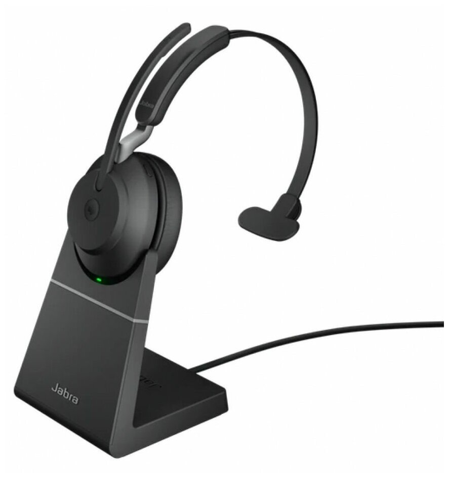 Jabra Evolve2 65; Link380a UC Mono Stand Black [26599-889-989] - Беспроводная моно гарнитура; UC; USB-A+зарядная подставка