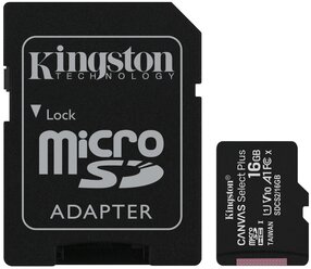 Карта памяти Kingston SDCS2 16 GB, чтение: 100 MB/s, адаптер на SD, 1 шт.