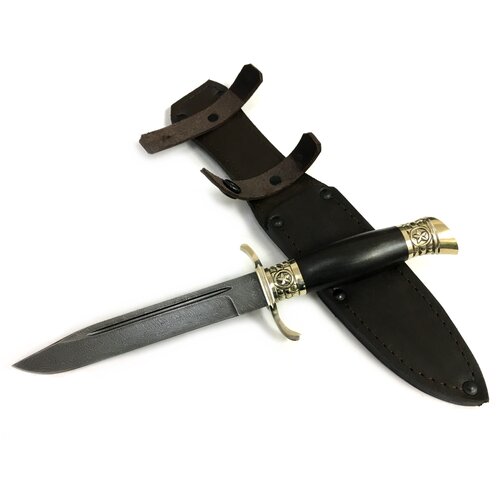 фото Нож финка разведчика, дамасская сталь, черный граб семина е.п.