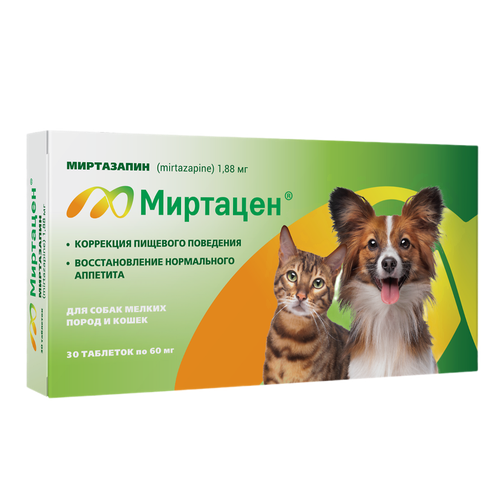 Миртацен таблетки 1,88 мг для восстановления аппетита у собак мелких пород и кошек 30 шт