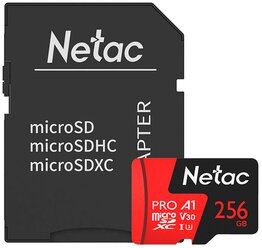 Карта памяти Netac P500 Extreme Pro 256 GB, чтение: 100 MB/s, адаптер на SD