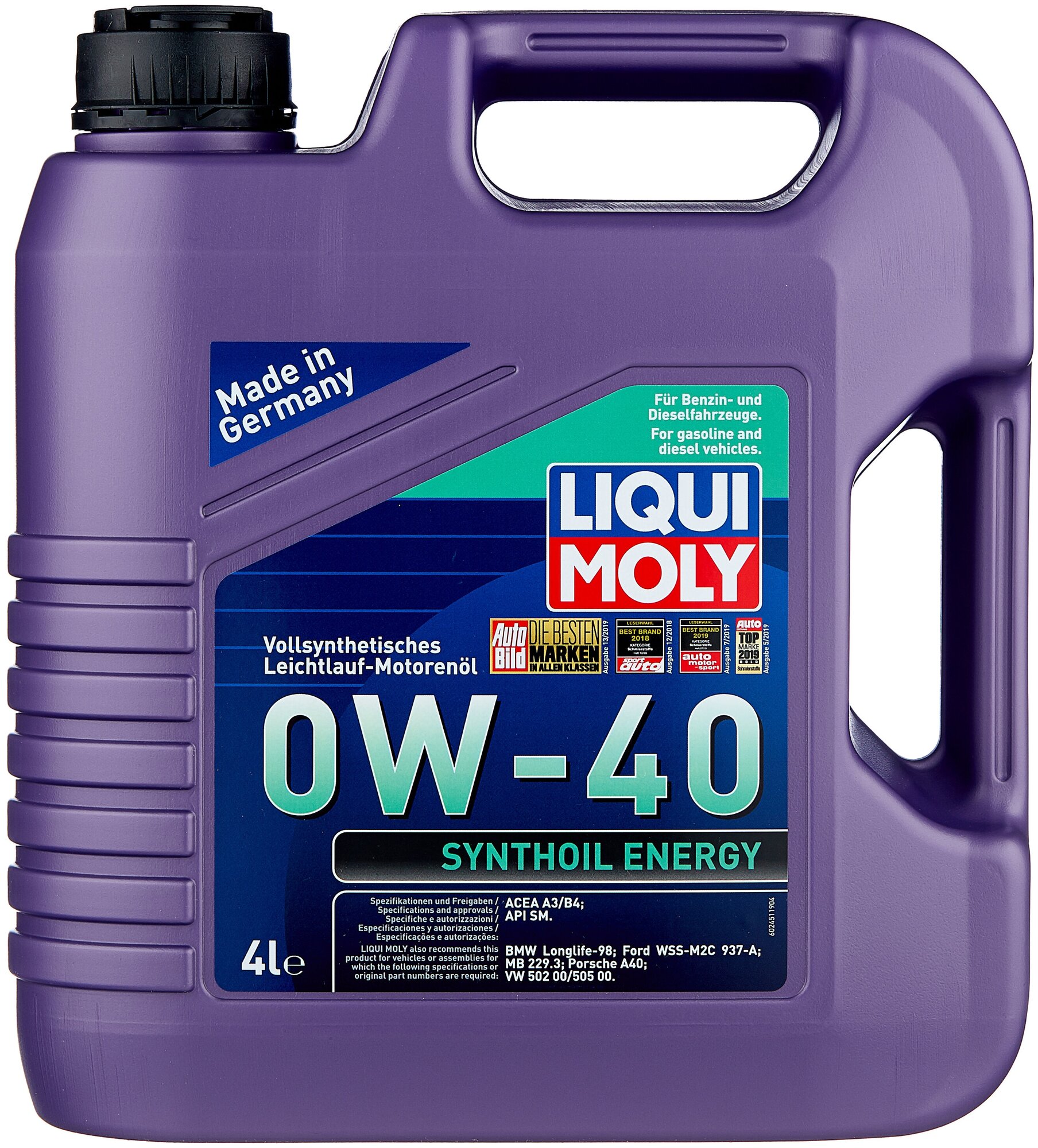 Синтетическое моторное масло LIQUI MOLY Synthoil Energy 0W-40