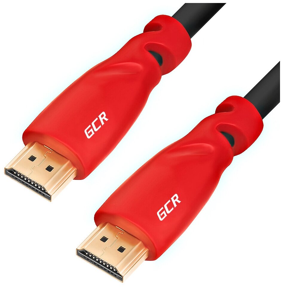 GCR Кабель 1.5m HDMI 2.0, красные коннекторы, HDR 4:2:2, Ultra HD, 4K 60 fps 60Hz/5K*30Hz, 3D, AUDIO, 18.0 Гбит/с, 28/28 AWG, 3 X экран