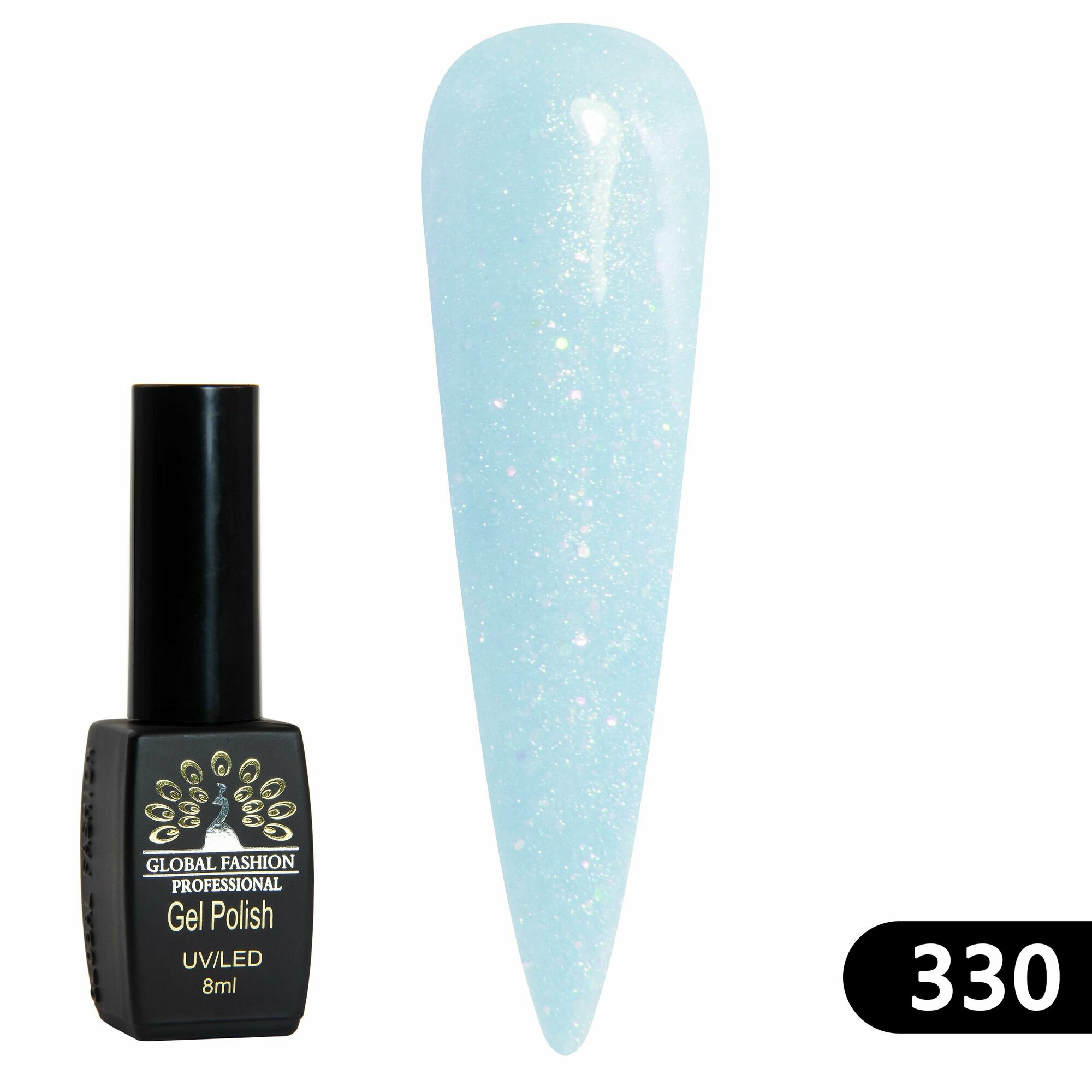 Global Fashion Гель-лак Black Elite для ногтей, маникюра и педикюра / 330 голубой с шиммером