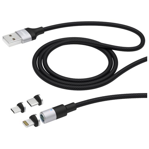 Кабель Deppa Магнитный 3 в 1 USB - microUSB / USB-C / Lightning 1.2 м, черный