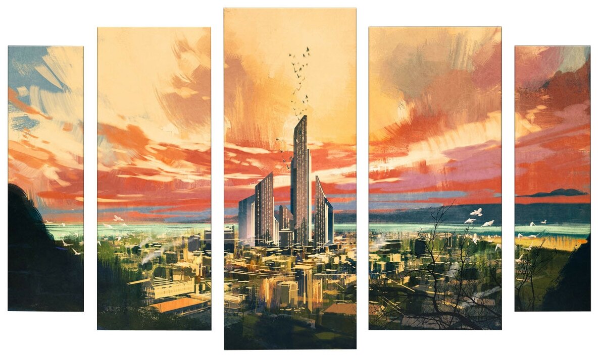 Картина модульная Картиномания "Фантастический город" размер 140х90 см