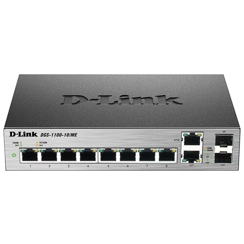 Коммутатор D-Link DGS-1100-10/ME коммутатор d link dgs 1210 28p f3a настраиваемый l2 с 24 портами 10 100 1000base t и 4 комбо портами 100 1000base t sfp 24 порта poe 802 3af at poe